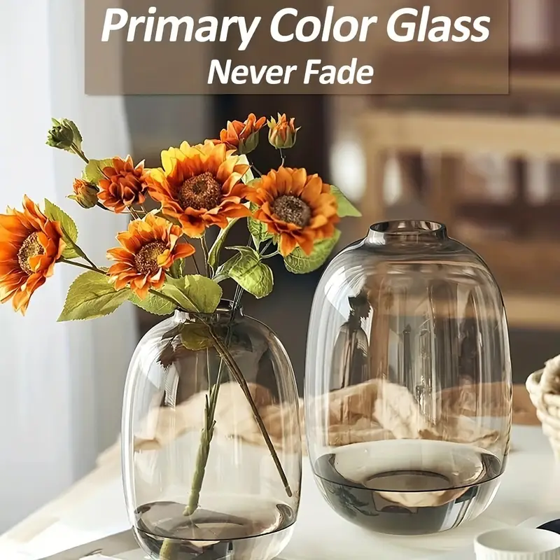 Elegant Glass Vase in Brown, Gray, or Clear - Perfect for Long Stem Flowers & Centerpieces, Ideal for Home Decor