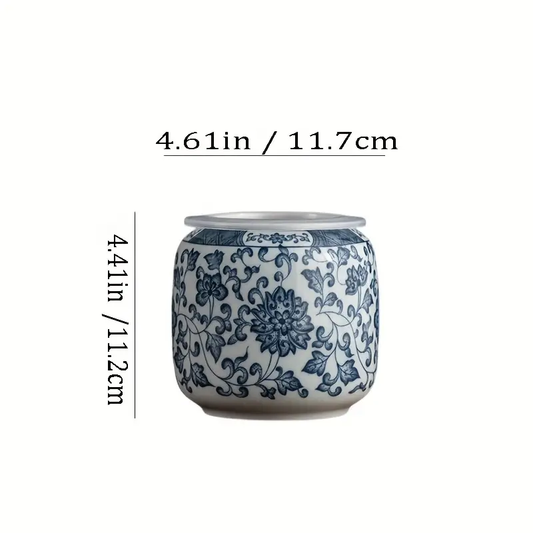 Porcelain Blue and White Green Plant Hydroponic Pot with Cultivation Basket, Pothos Money Grass Flower Vase Desktop Decoration for Living Room, Study, Indoor or Outdoor