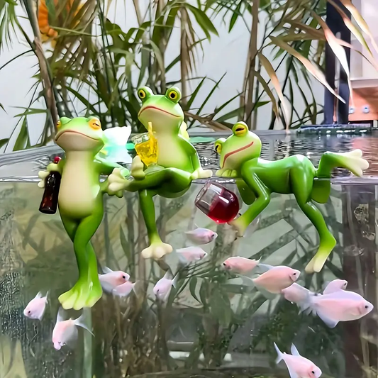 3pcs Resin Frog Figurines with Drink | Whimsical Garden Decor for Balconies, Patios & Flower Pots | Contemporary Durable Resin Decor for Weddings, Christmas, Spring, Summer, Fall & Year-Round Celebrations, No Electricity Needed