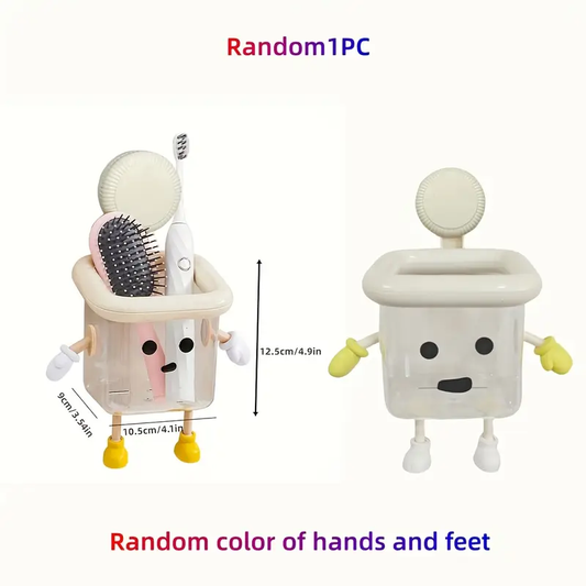 Cute Cartoon 1pc Toothbrush Holder | Wall-Mounted No-Drill Suction Cup Storage Box, Durable Plastic Organizer for Washbasin Accessories, Toothbrush And Toothpaste Holder