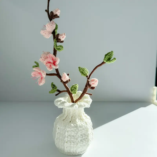 Hand-Crocheted Fabric Peach Blossom Branches Vase, Spring Decor, Living Room Tabletop, Graduation Gift, Easter, Mother'S Day, Juneteenth, National Freedom Day