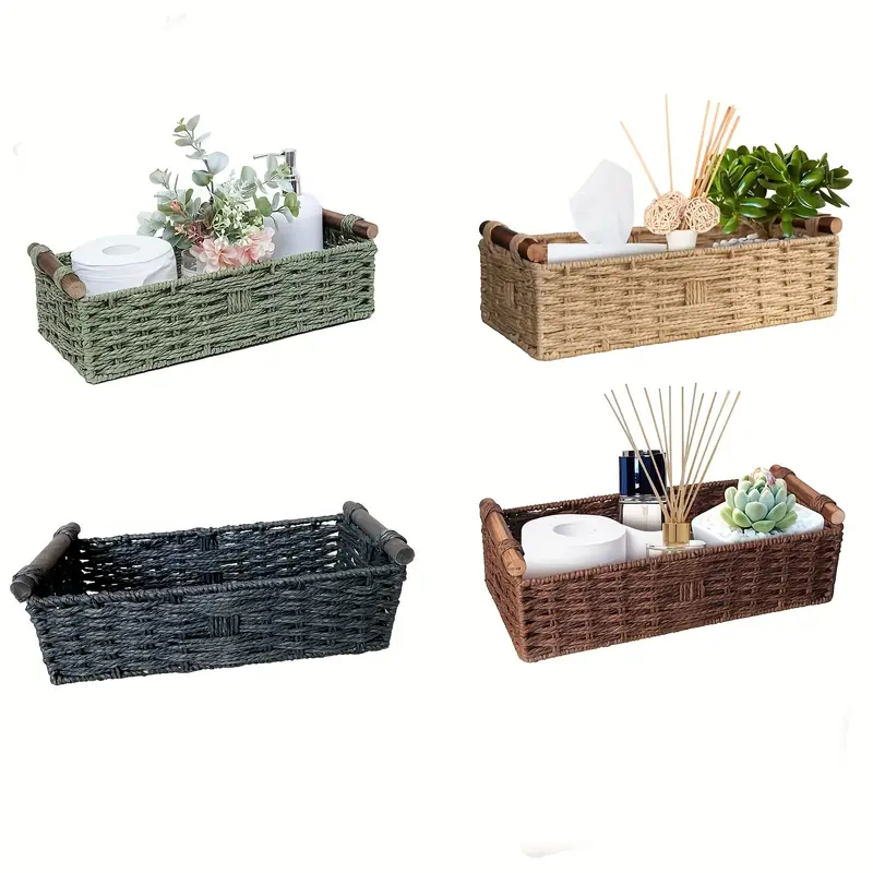 1 Small Decorative Storage Box with Paper Rope Handle | Used as Toilet Paper Basket on Top of Bathroom Tank