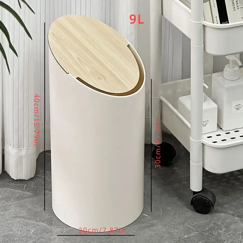 Automatic Flip Lid 1pc White ABS Trash Can | Easy Ring Press Opening, Suitable for Bathroom and Living Room