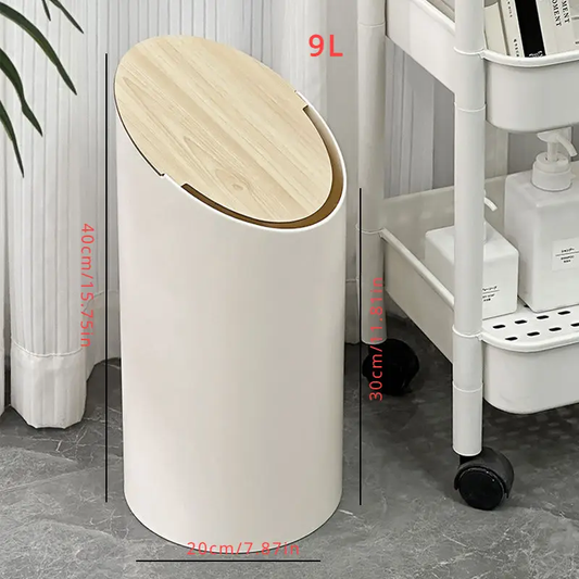 Automatic Flip Lid 1pc White ABS Trash Can | Easy Ring Press Opening, Suitable for Bathroom and Living Room