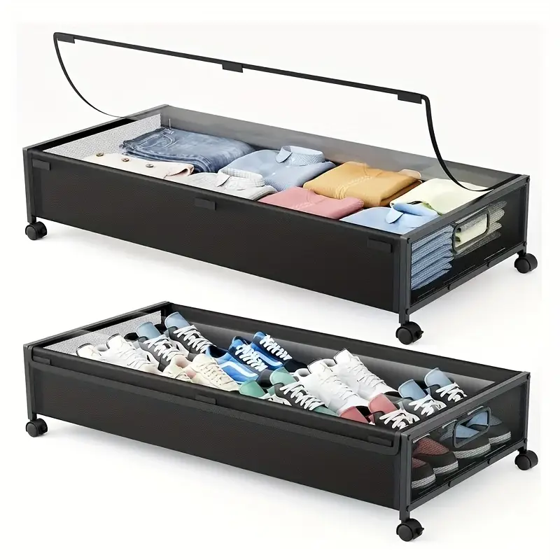 2Pack Under Bed Storage With Wheels, 54L Large Capacity With Clear Window, Under Bed Storage For Clothes, Shoes, Blankets, Toy, Books, Under-Bed Storage